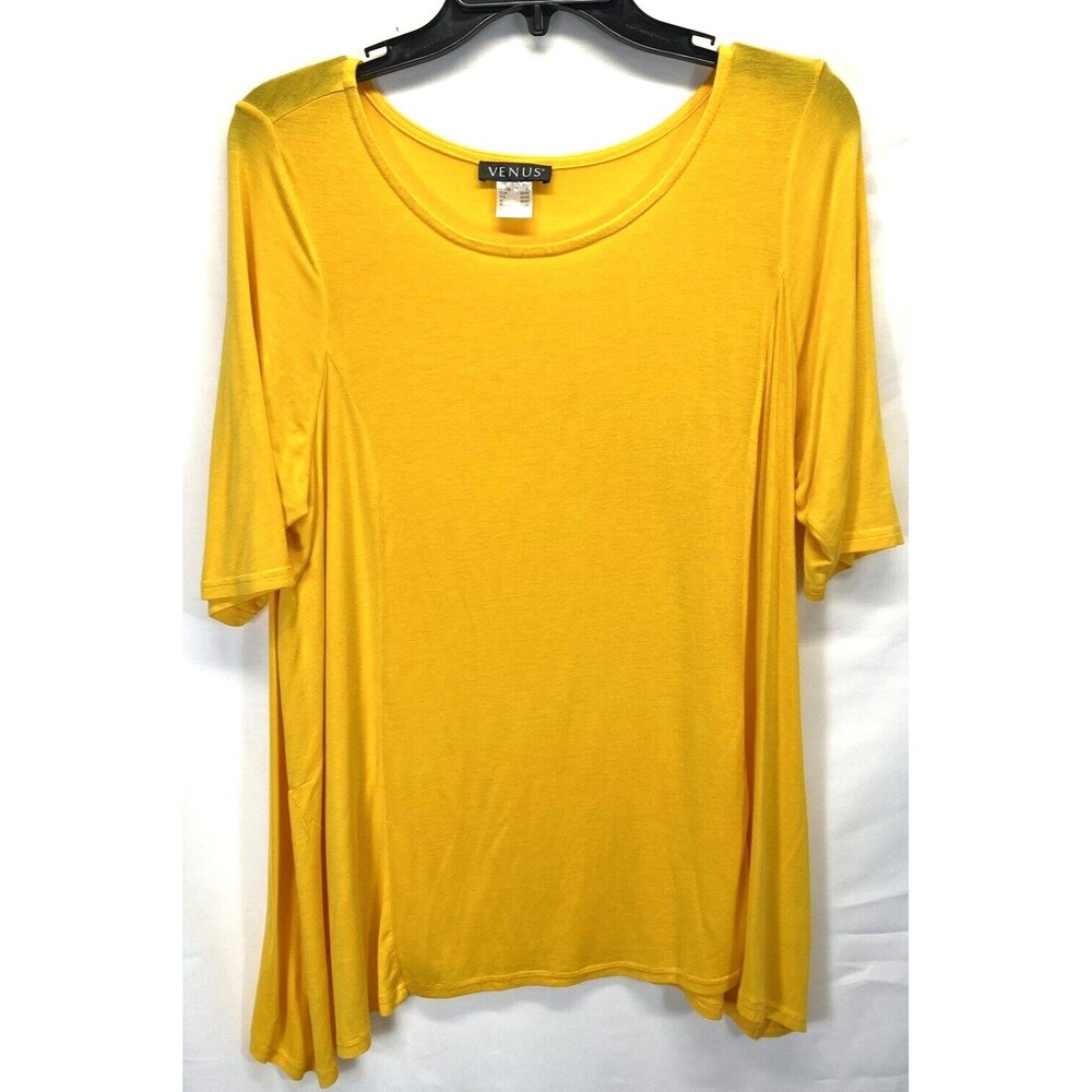 Venus Womens T-Shirt Size Large Short Sleeve Stretch Yellow Side Panels RN129406